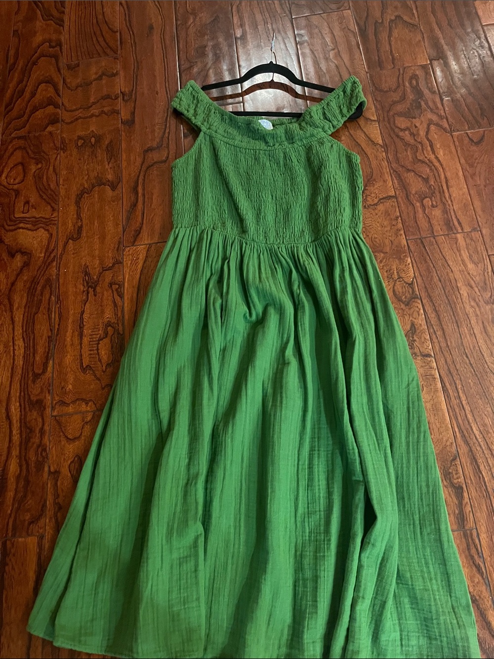 Time and Tru Green Off-Shoulder Smocked Waist Midi Dress